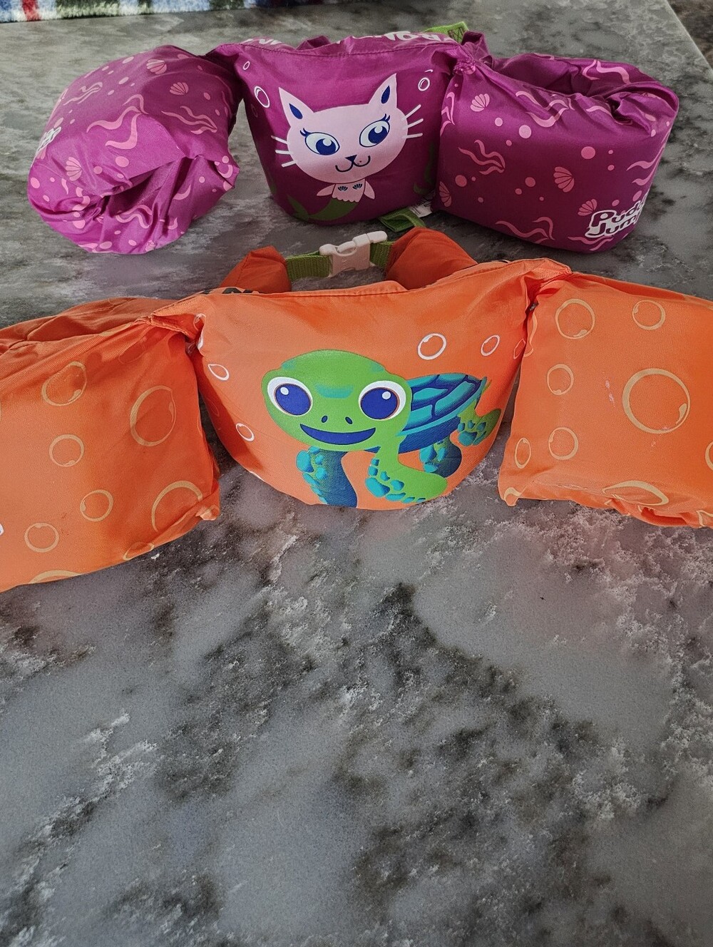 Lot of 2 Bestway Puddle Jumper Kids Swim Vests Life Jackets Turtle Cat 33-55lbs